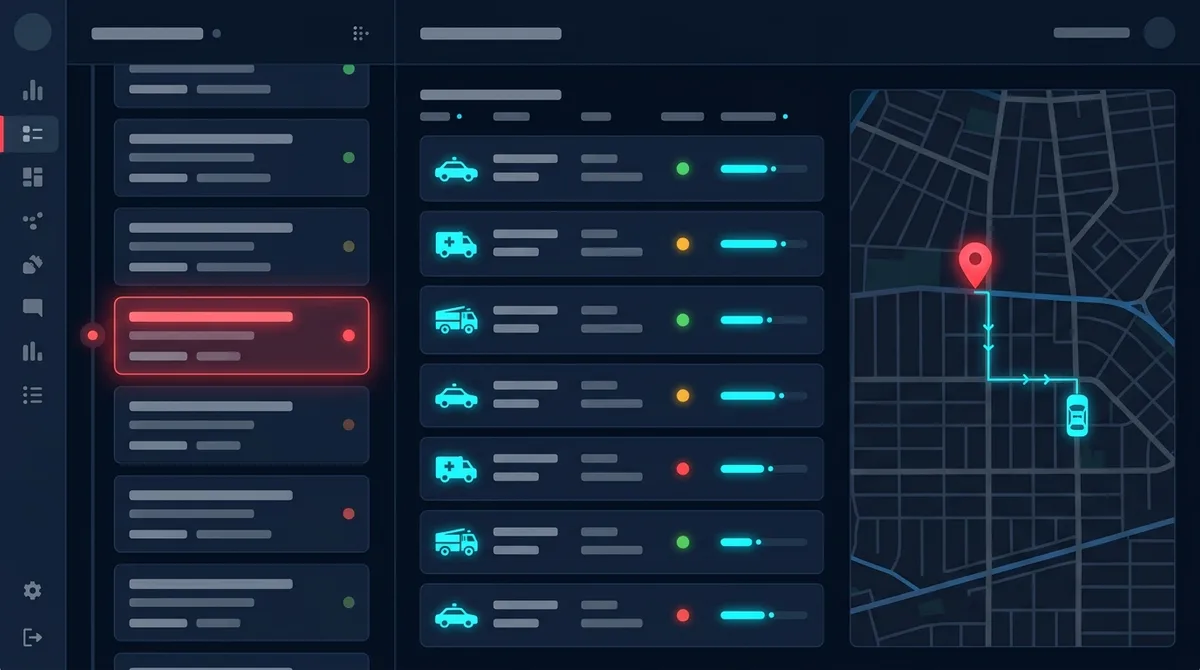 Consola CAD recomendando la unidad disponible más cercana para un incidente activo