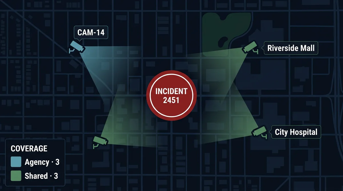 Mapa mostrando qué cámaras conectadas cubren la zona de un incidente