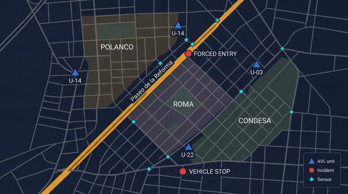Live dispatch map tracking assigned units with AVL and routing