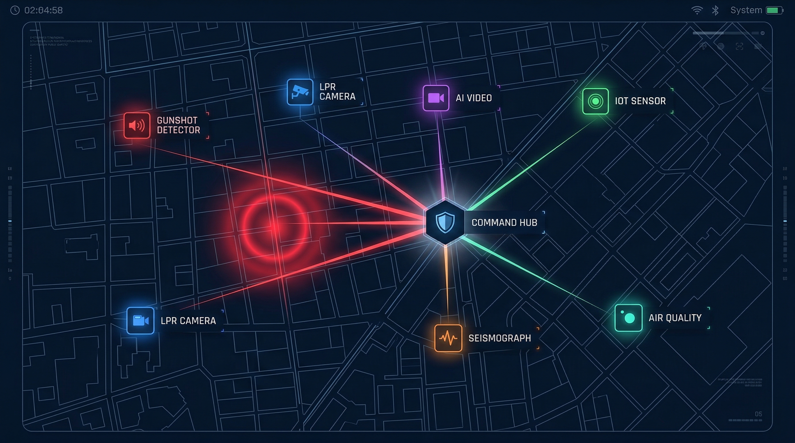 Situational awareness map with integrated sensor network over city grid